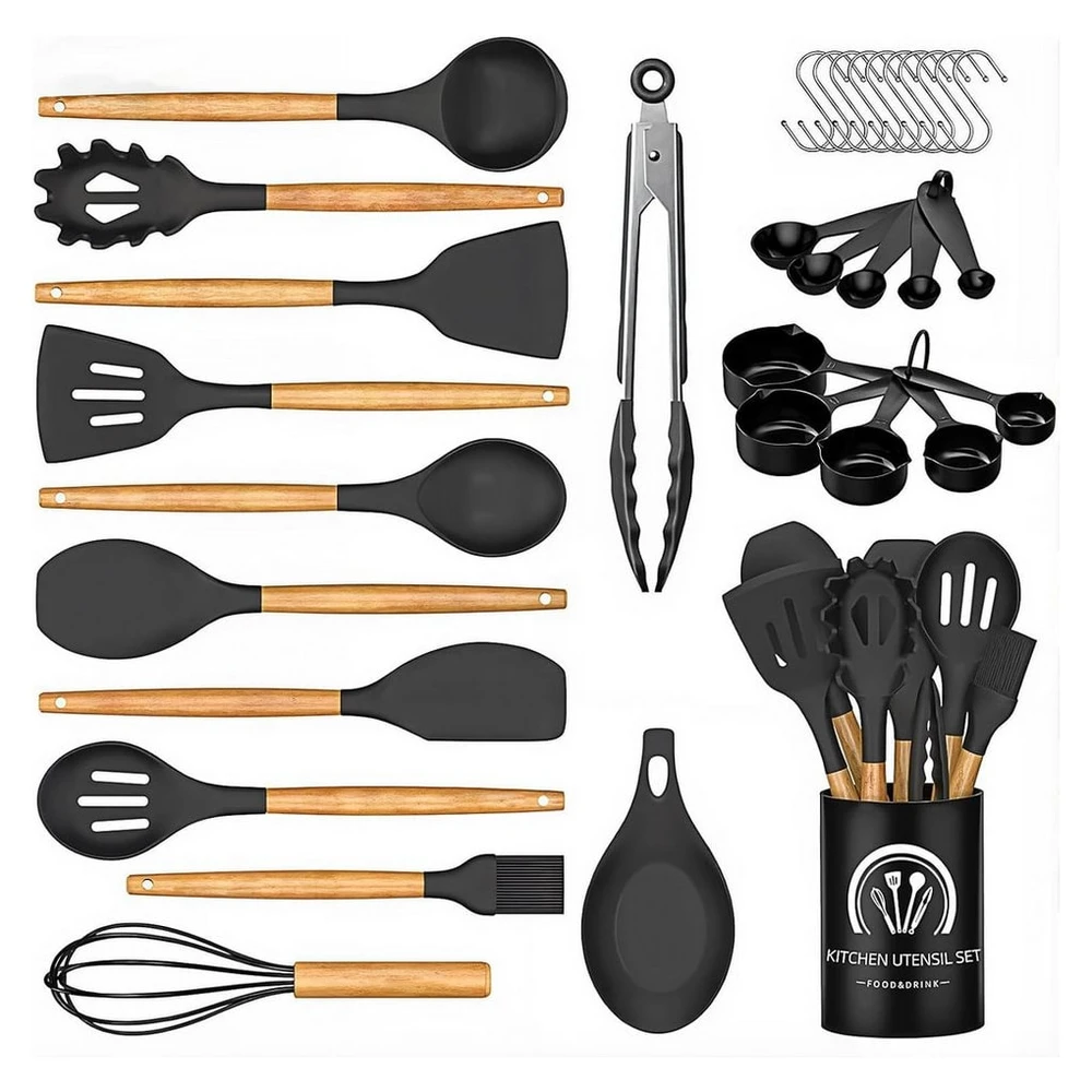 Diwzbyn Küchenhelfer Set, 33-tlg, Silikon, Holzgriff