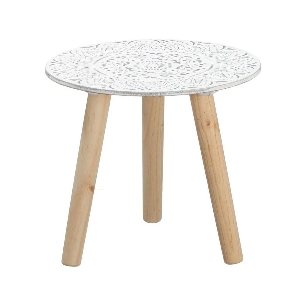 Spetebo Beistelltisch, 30 cm, weiß mit Dekor, Holz
